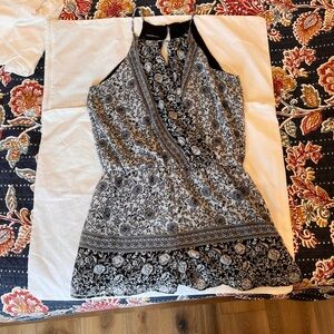 Fortune + Ivy Black and White Floral Halter Romper